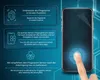 A smartphone with a fingerprint sensor highlighted, surrounded by informational text and graphics. Produktbild-Vorschau