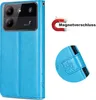 A blue flip case for a ZTE Blade A54 phone is shown, with a close-up of the magnetic closure and a graphic indicating magnetic closure. Produktbild-Vorschau