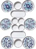 A collection of ceramic plates and bowls with blue and white patterns, arranged on a white background. Voir les images du produit