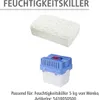 A product collage showing a block of desiccant material and a blue and white container with a red cap. Anteprima dell’immagine prodotto