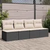 A four-seater outdoor sofa with beige cushions is placed on a paved patio, with a wooden fence and string lights in the background. Produktbild-Vorschau