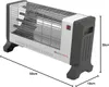 A product shot of a quartz heater with dimensions indicated. Produktbild-Vorschau