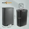 A gray MAXCRAFT pedal trash can and a black inner bin are shown with dimensions and capacity indicated. Anteprima dell’immagine prodotto