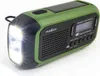 A green and black emergency radio with a flashlight and solar panel. Produktbild-Vorschau