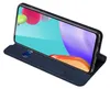 A dark blue flip case for a smartphone is shown open, displaying the phone's screen and a card slot. Náhľad obrázku produktu