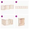 A collage of four images showing a wooden pet gate in different configurations and states of assembly. Náhled obrázku produktu
