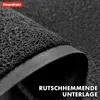 Close-up of a dark gray textured mat, showing its layered construction and a prominent text overlay. Produktbild-Vorschau