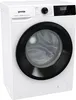A white Gorenje washing machine with a black door and control panel is shown from a slightly elevated front-right angle. Produktbild-Vorschau