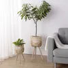 Navaris 2x Blumentopf mit Ständer im Rattan Look - Boho Produktbild-Vorschau 2