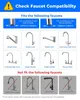 A diagram showing faucet compatibility with different types of faucets. Podgląd zdjęcia produktu