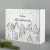 A white advent calendar box with a line art drawing of a winter village and numbers for each day. Produktbild-Vorschau