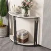 A half-round console table with a marble-effect top and metal legs, decorated with books and a vase of flowers. Podgląd zdjęcia produktu