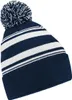 A striped beanie with a pom-pom on top, isolated on a white background. Náhled obrázku produktu