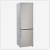 A silver refrigerator with two doors is shown against a light gray background with a subtle grid pattern. Produktbild-Vorschau