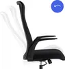 A black office chair with a mesh back, shown in profile with ghosted images indicating adjustable backrest positions. A blue circle with a curved arrow icon is in the upper right corner. Podgląd zdjęcia produktu