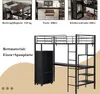 A collage of images showing a loft bed with a desk and wardrobe, along with text detailing its features and specifications. Anteprima dell’immagine prodotto