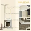 A cat tree with various features highlighted by text labels and close-up images. Náhľad obrázku produktu