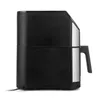 Side view of a black and silver air fryer on a white background. Voir les images du produit