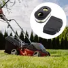 A person is using a lawnmower in a grassy yard, with an inset image of a lawnmower air filter and cover. Produktbild-Vorschau