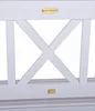 A close-up view of the back of a white wooden bench with an 'X' design. Produktbild-Vorschau