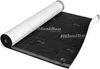 A roll of black underlayment material with white protective covering is partially unrolled on a white surface. Produktbild-Vorschau