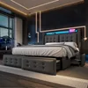 A modern bedroom with a bed, window, and ambient lighting. Náhled obrázku produktu