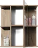 A wooden bathroom cabinet with mirrored doors and shelves, displaying various toiletries. Produktbild-Vorschau