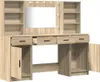 A vanity table with a mirror and lights, drawers, and cabinets. Náhled obrázku produktu