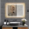 A modern bathroom vanity with a large LED mirror above a sink and countertop. Náhled obrázku produktu