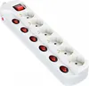 A white power strip with multiple sockets and individual red switches, shown from a slightly elevated angle against a white background. Produktbild-Vorschau