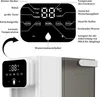 A close-up of a modern water dispenser with a digital display showing temperature settings and various dispensing options, accompanied by a diagram illustrating its features and functions. Produktbild-Vorschau