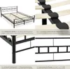 A collage of images showing different details of a metal bed frame and its slatted base. Náhled obrázku produktu