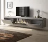 A modern living room with a wall-mounted TV stand featuring an electric fireplace. Produktbild-Vorschau