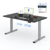 A black electric standing desk with silver legs, set up with a laptop, monitor, keyboard, and mouse. Náhled obrázku produktu