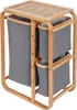 A product shot of a bamboo laundry basket with three grey fabric bags. Produktbild-Vorschau
