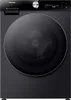 A black Hisense washing machine is shown from the front. Voir les images du produit