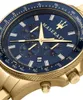 Close-up of a gold Maserati chronograph watch with a blue dial. Produktbild-Vorschau