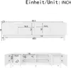 A diagram showing the dimensions of a white TV stand. Anteprima dell’immagine prodotto