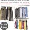 A clothing rack with various garments hanging on it, showcasing its extendable width and multi-tier design. Produktbild-Vorschau
