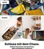 Vorher-Nachher-Vergleich der Küchenorganisation mit klaren Vorratsbehältern mit Holzdeckeln und Etiketten Produktbild-Vorschau