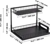 A black two-tier under-sink organizer with dimensions labeled in inches and millimeters. Náhled obrázku produktu