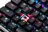 A close-up view of a mechanical gaming keyboard with RGB backlighting. Produktbild-Vorschau