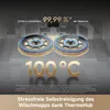 Close-up marketing image showing two rotating mop heads with text highlighting cleaning features. Produktbild-Vorschau