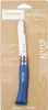 A packaged Opinel knife with its blue handle and silver blade, displayed on a brown cardboard backing. Náhled obrázku produktu