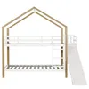 A bunk bed with a slide and a house-shaped frame, shown against a white background. Náhľad obrázku produktu