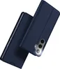 A dark blue flip case for a smartphone is shown at a diagonal angle against a white background. The case is partially open, revealing the phone's camera module. Produktbild-Vorschau