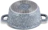 The underside of a speckled pot with handles is shown against a white background. Produktbild-Vorschau