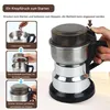 An instructional image showing how to use an electric coffee grinder, with steps illustrated in inset boxes. Produktbild-Vorschau