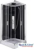 A modern shower cabin with black glass panels and a silver frame. Produktbild-Vorschau