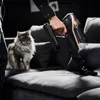 A person is vacuuming a sofa with a cat sitting nearby. Produktbild-Vorschau